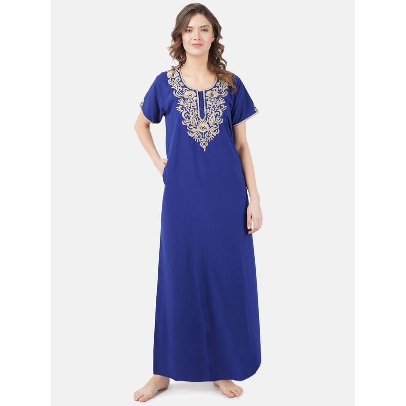 KOI SLEEPWEAR Blue Embroidered A-Line Night Dress (L)