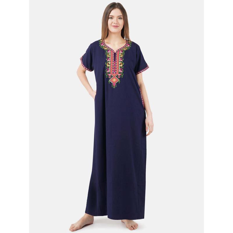 KOI SLEEPWEAR Navy Blue Embroidered A-Line Night Dress (L)