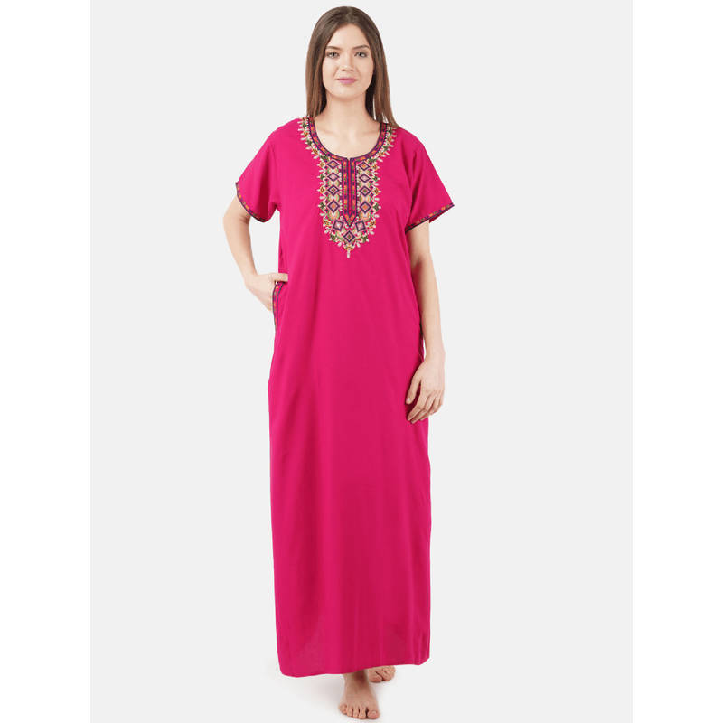 KOI SLEEPWEAR Pink Embroidered A-Line Night Dress (L)