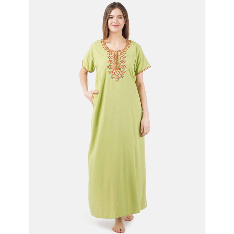 KOI SLEEPWEAR Olive Embroidered A-Line Night Dress (L)