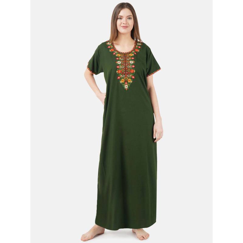 KOI SLEEPWEAR Green Embroidered A-Line Night Dress (XL)
