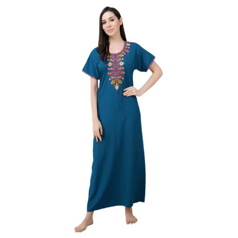 KOI SLEEPWEAR Teal Embroidered A-Line Night Dress (L)