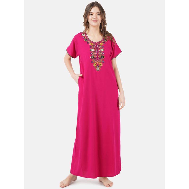 KOI SLEEPWEAR Pink Embroidered A-Line Night Dress (L)