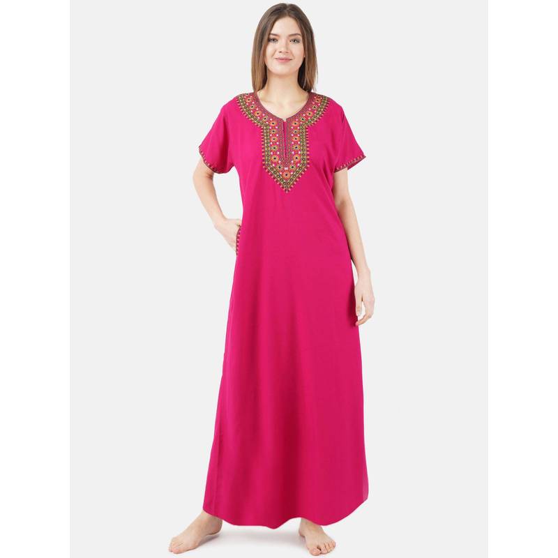 KOI SLEEPWEAR Pink Embroidered A-Line Night Dress (L)