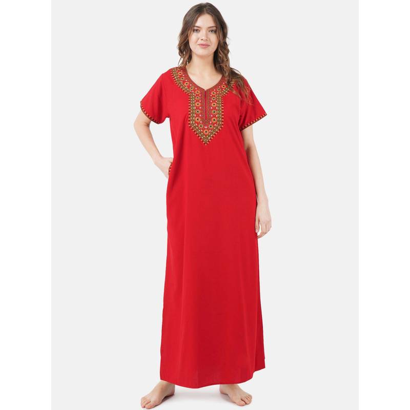 KOI SLEEPWEAR Red Embroidered A-Line Night Dress (L)