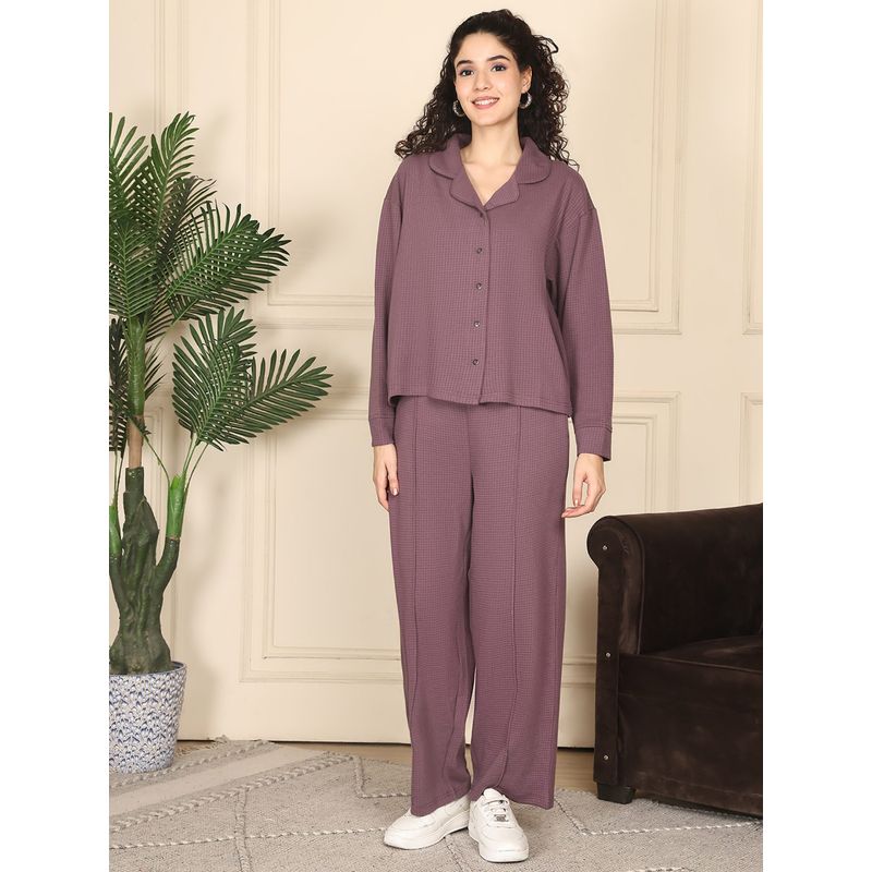 Kanvin Womens Winter Wear Purple Shirt with Pyjama (S)