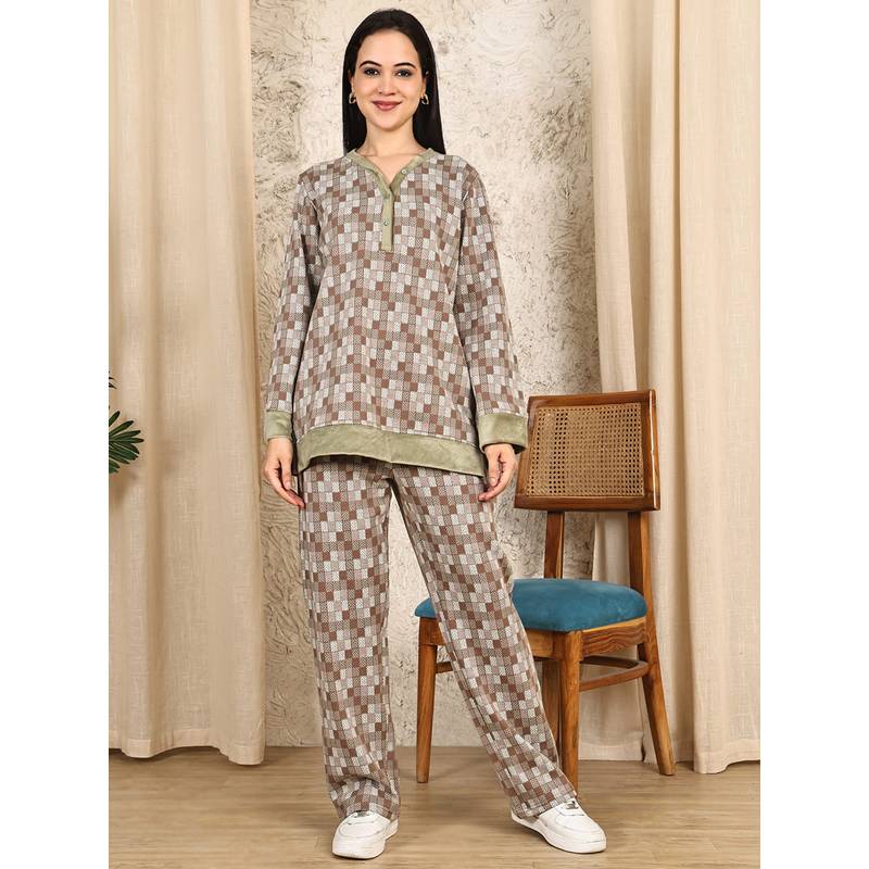 Kanvin Womens Winter Wear Brown Top with Pyjama (M)