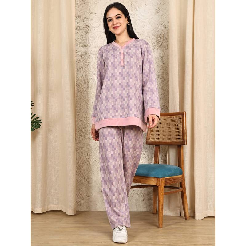 Kanvin Womens Winter Wear Pink Top with Pyjama (M)