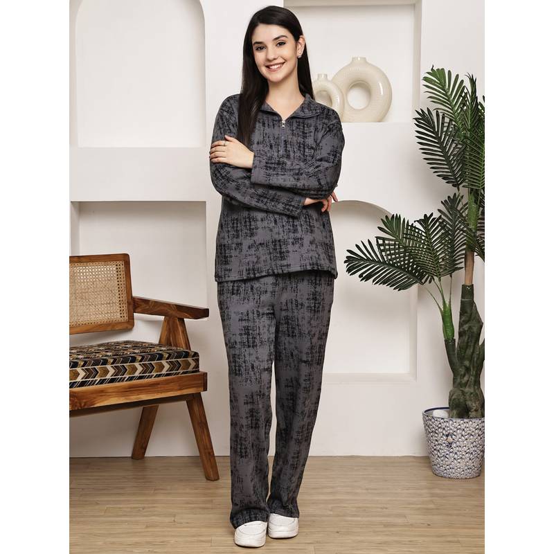Kanvin Womens Winter Wear Charcoal Top with Pyjama (M)