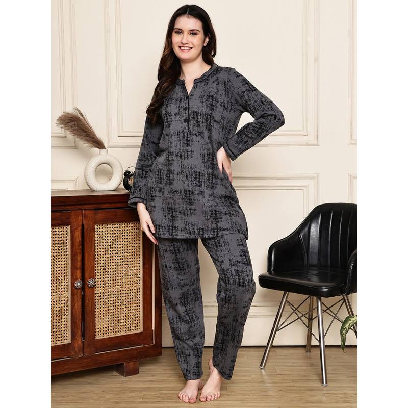 Kanvin Womens Winter Wear Grey Top with Pyjama (4XL)