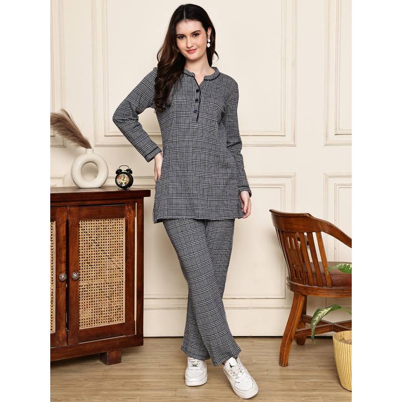 Kanvin Womens Winter Wear Black Top with Pyjama (XL)