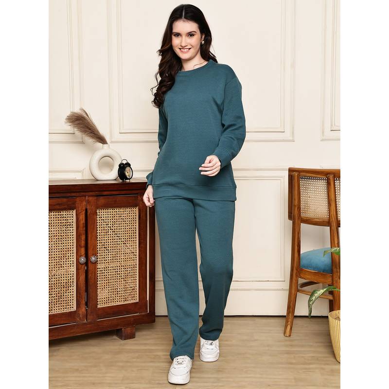 Kanvin Womens Winter Wear Teal Sweatshirt with Pyjama (2XL)