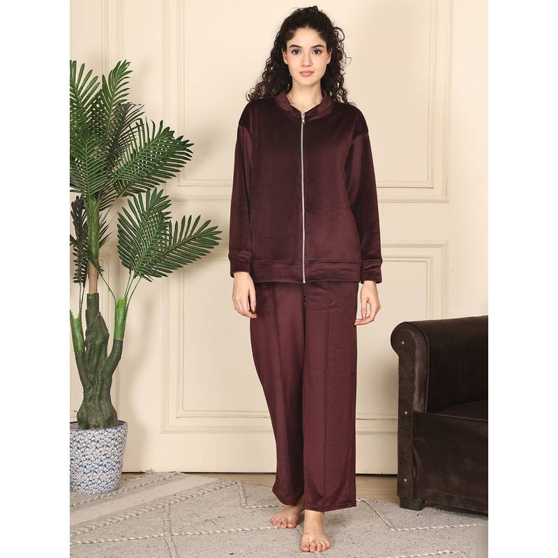 Kanvin Womens Winter Wear Maroon Jacket with Pyjama (M)