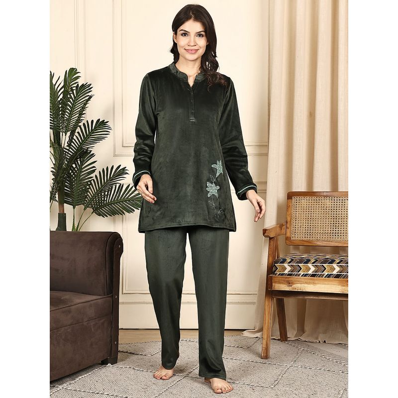 Kanvin Womens Winter Wear Green Top with Pyjama (3XL)