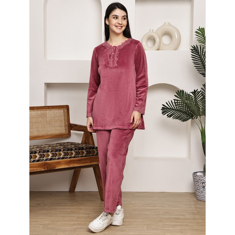 Kanvin Womens Winter Wear Purple Top with Pyjama (L)