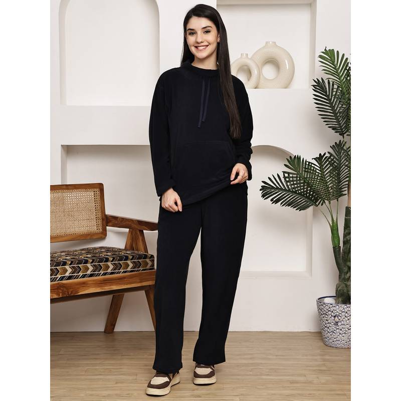 Kanvin Womens Winter Wear Navy Blue Hooded with Pyjama (S)