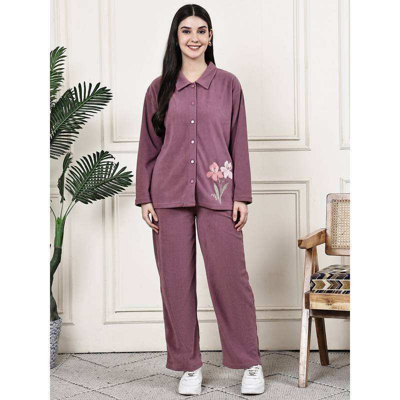 Kanvin Womens Winter Wear Mauve Shirt with Pyjama (S)