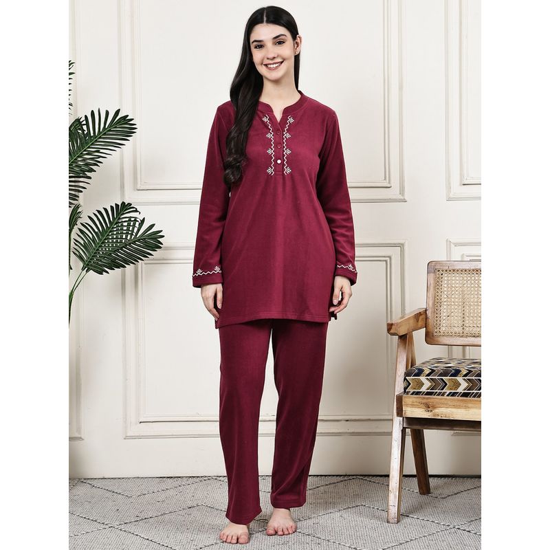 Kanvin Womens Winter Wear Red Top with Pyjama (M)