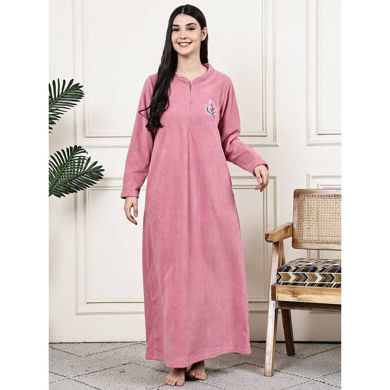 Kanvin Womens Winter Wear Pink Nighty (M)