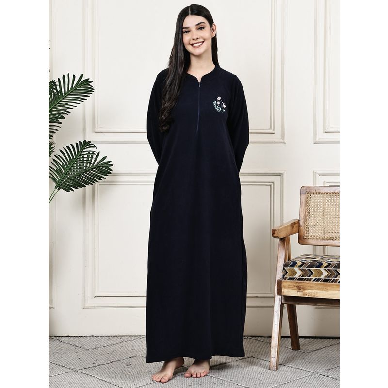 Kanvin Womens Winter Wear Navy Blue Nighty (M)