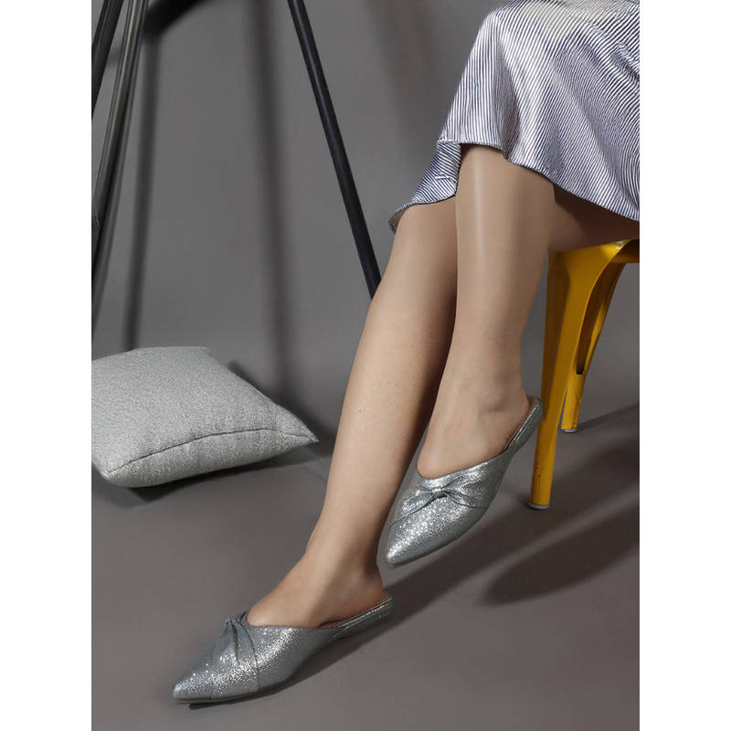Iconics Women Effortless Elegance & Comfort Shimmering Grey Knot Mules (EURO 36)