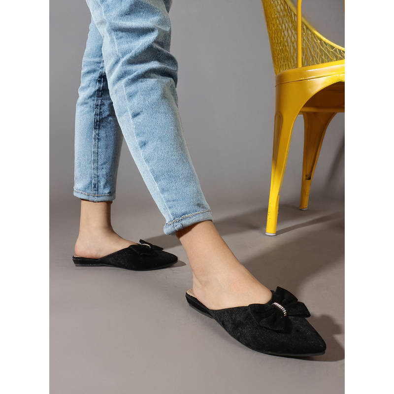 Iconics Women Elegant & Feminine Comfort Bow Mules Black (EURO 36)