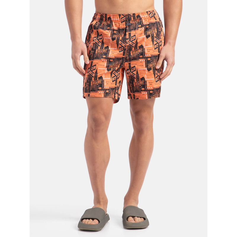 Jockey Ny07 Men Orange Super Combed Cotton Satin Weave Printed Boxer Shorts (M)
