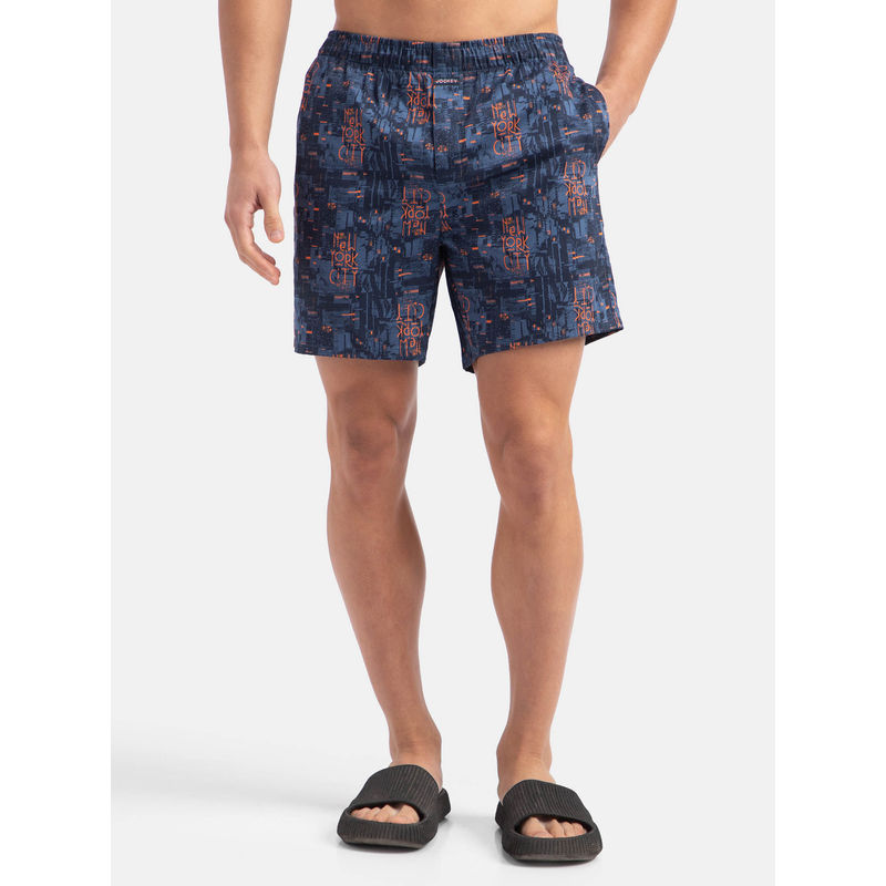 Jockey Ny07 Men Navy Blue Super Combed Cotton Satin Weave Printed Boxer Shorts (M)