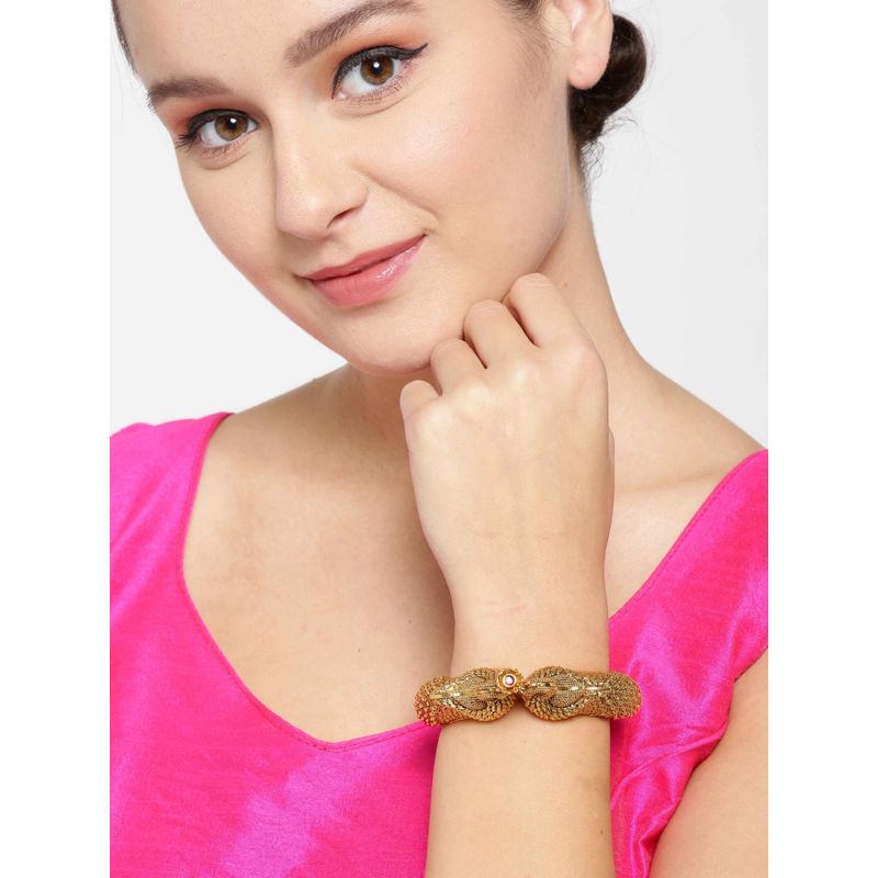 Priyaasi Gold-Plated Beautiful Peacock Engraved Traditional Openable Bangle - 2.6