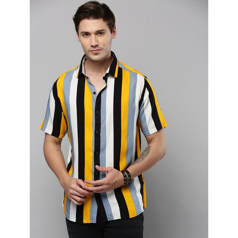 SHOWOFF Men Collar Neck Short Sleeves Colourblocked Multi Shirt (M)