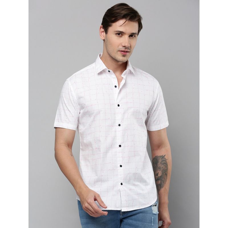 SHOWOFF Men Collar Neck Short Sleeves Checked White Shirt (XL)