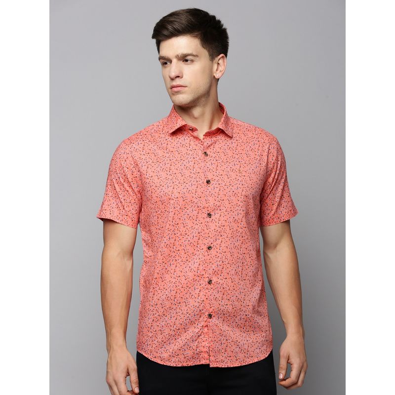 SHOWOFF Men Collar Neck Short Sleeves Printed Coral Shirt (M)