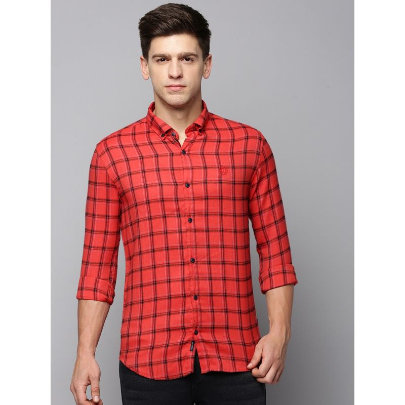 SHOWOFF Men Collar Neck Long Sleeves Checked Red Shirt (XL)