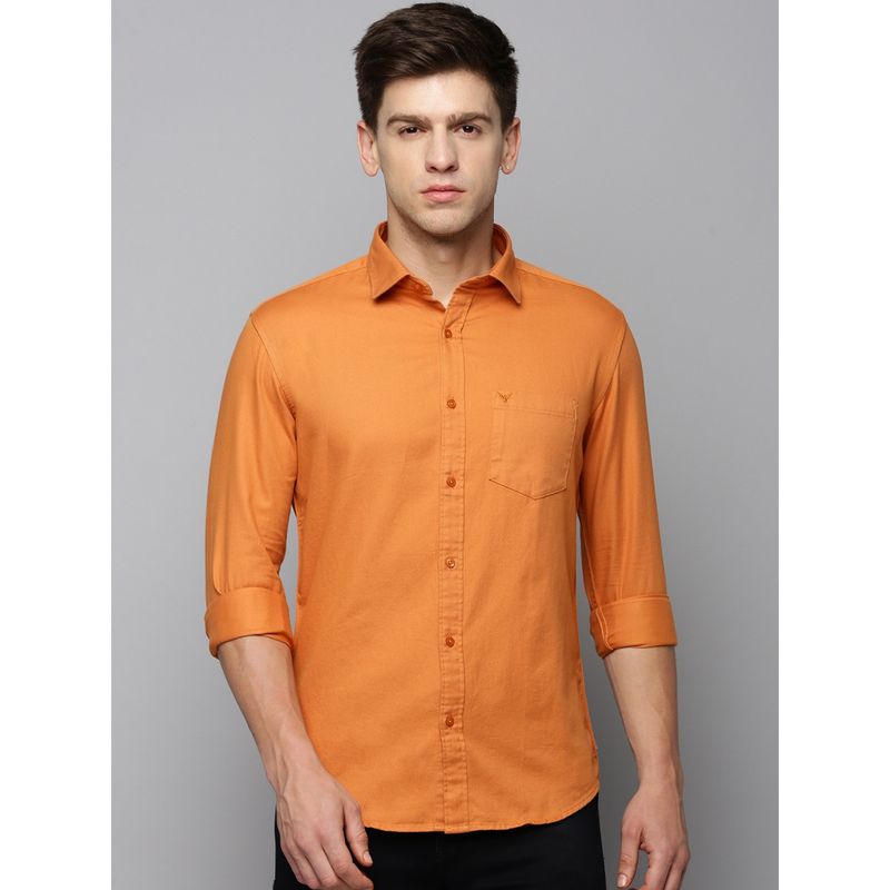 SHOWOFF Men Collar Neck Long Sleeves Solid Orange Shirt (XL)