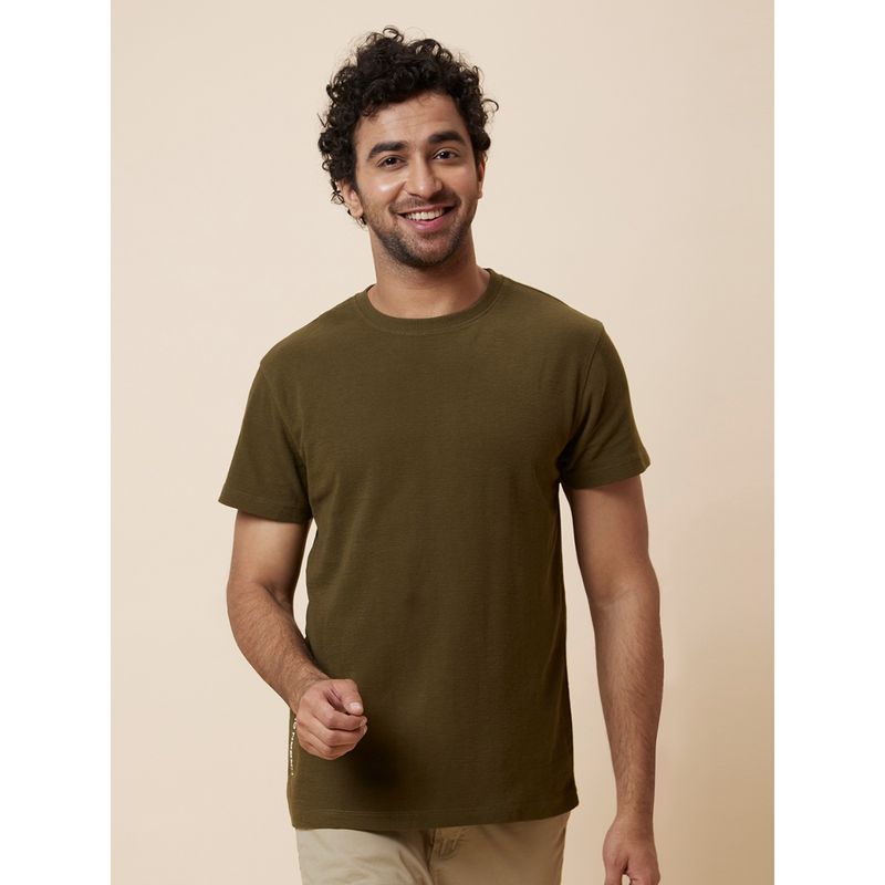Globus Men Olive Solid Cotton T-Shirt (S)