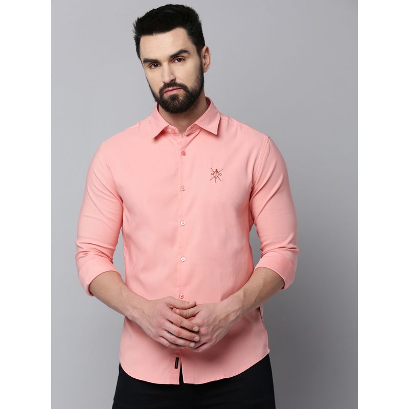 SHOWOFF Men Collar Neck Long Sleeves Solid Peach Shirt (3XL)
