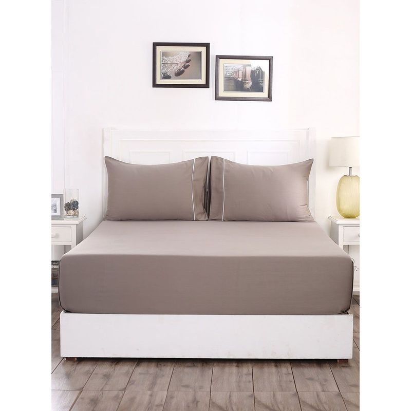 Maspar Colorart Viola Solid 300 Tc Cotton Grey Marble Bed Sheet With 1 Pillow Cover (Single)