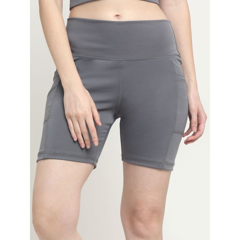 EVERDION Grey High Waisted Side Pocket Cycling Shorts (S)