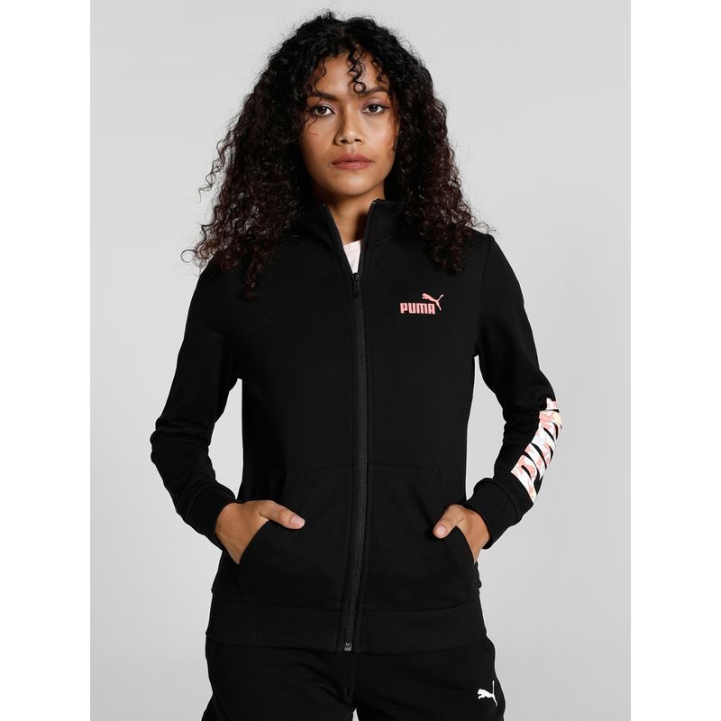 Puma Knitted Flower Logo Women Black Jacket (L)
