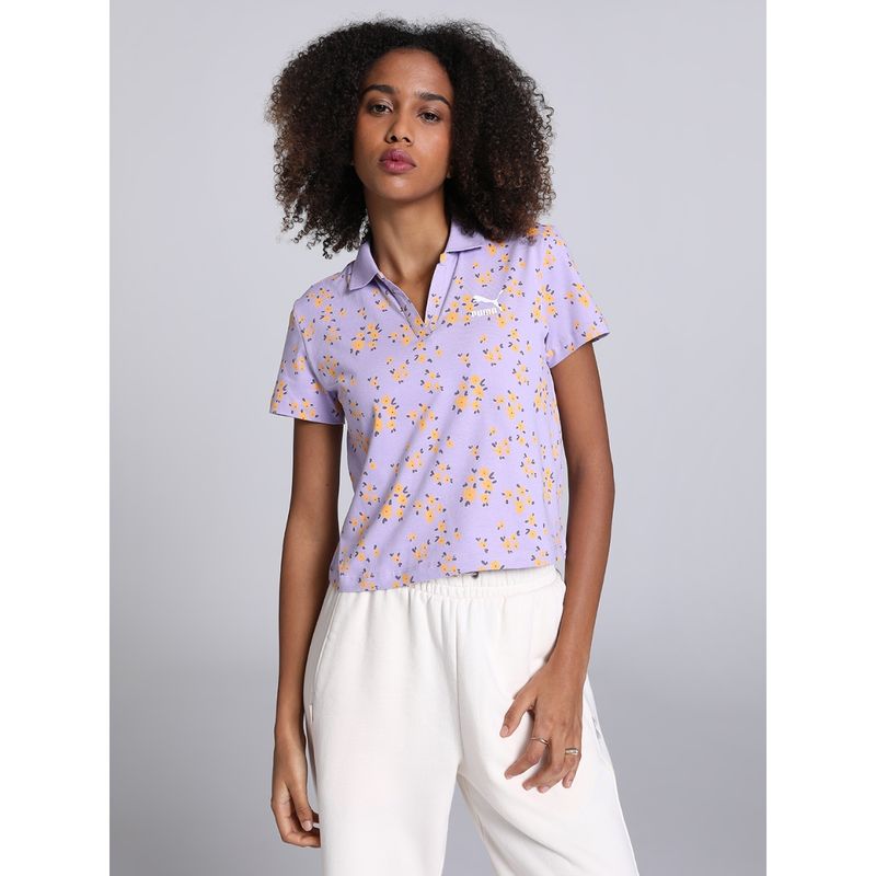 Puma Floral Women Lavender T Shirt (XS)