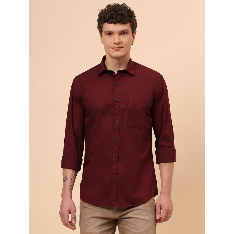 Cantabil Maroon Breathable & Soft Fastness Regular Fit Shirt (38)