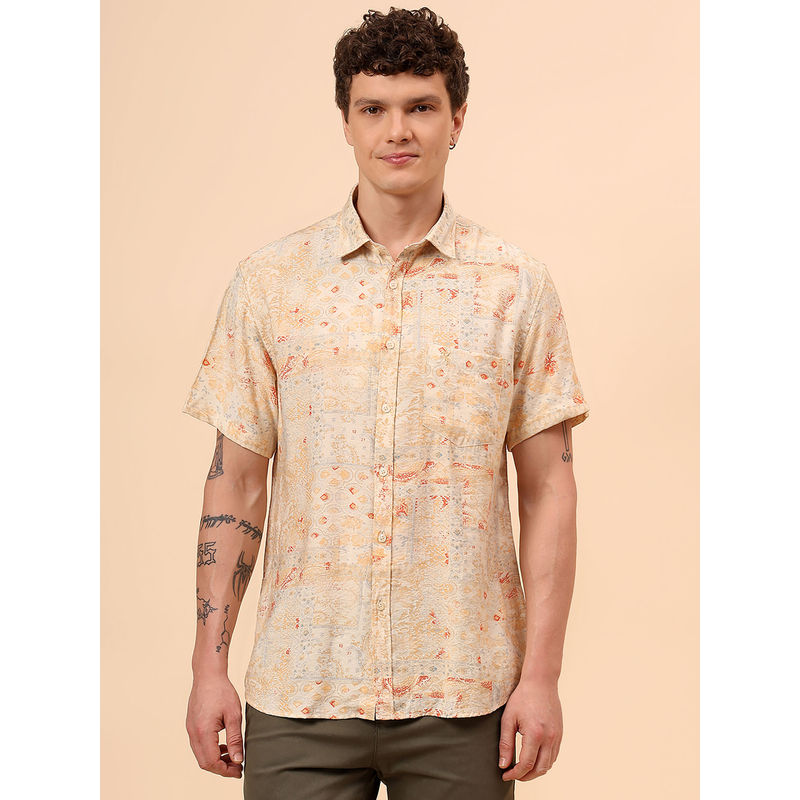 Cantabil Orange Printed Regular Fit Shirt (38)