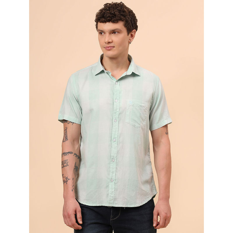 Cantabil Green Checks Regular Fit Shirt (38)