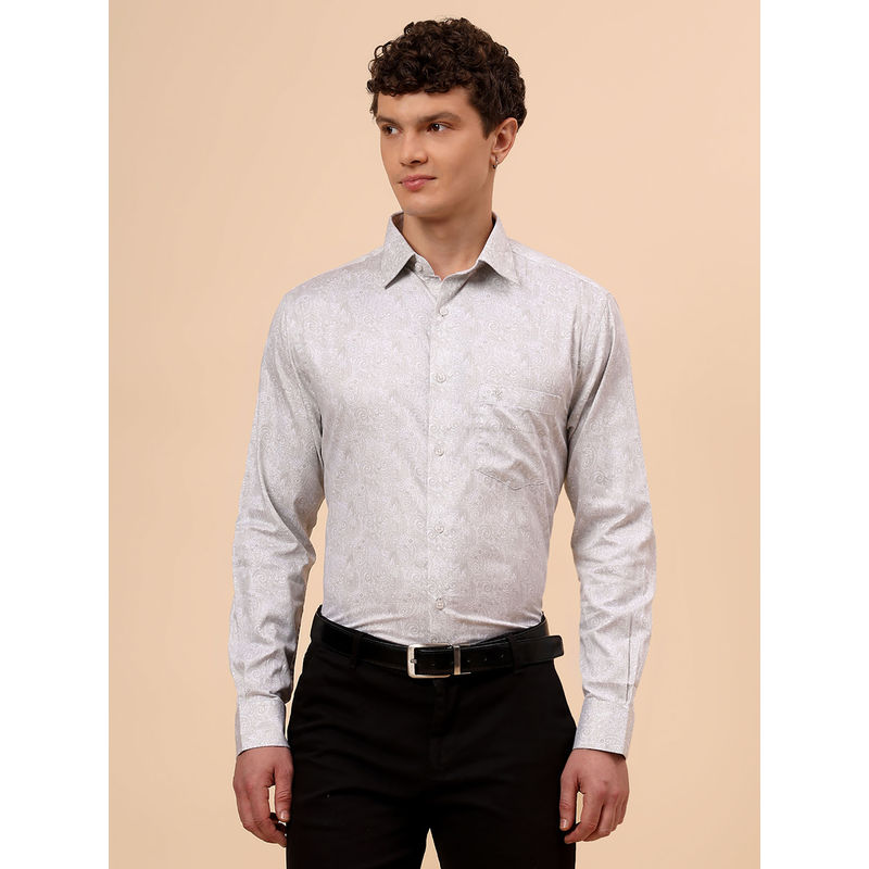Cantabil Grey Floral Printed Regular Fit Shirt (38)