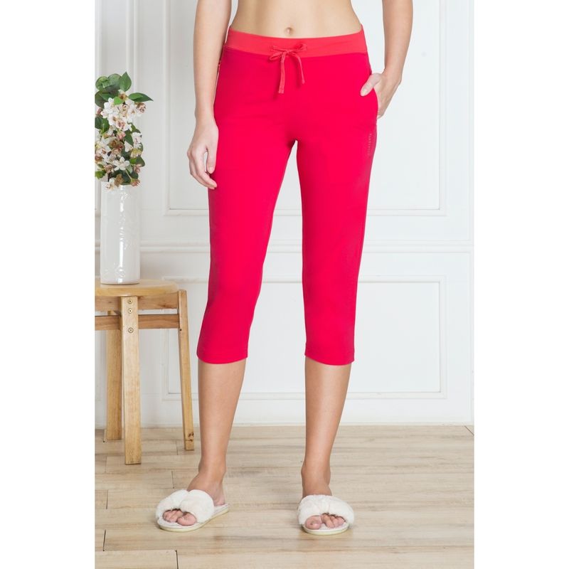 Van Heusen Women Drawstring Waistband & Reflective Trim Lounge Capris - Pink (L)