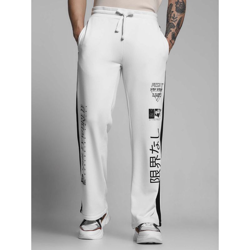 Jack & Jones Men White Regular Fit Typography Printed Trackpant (XL)