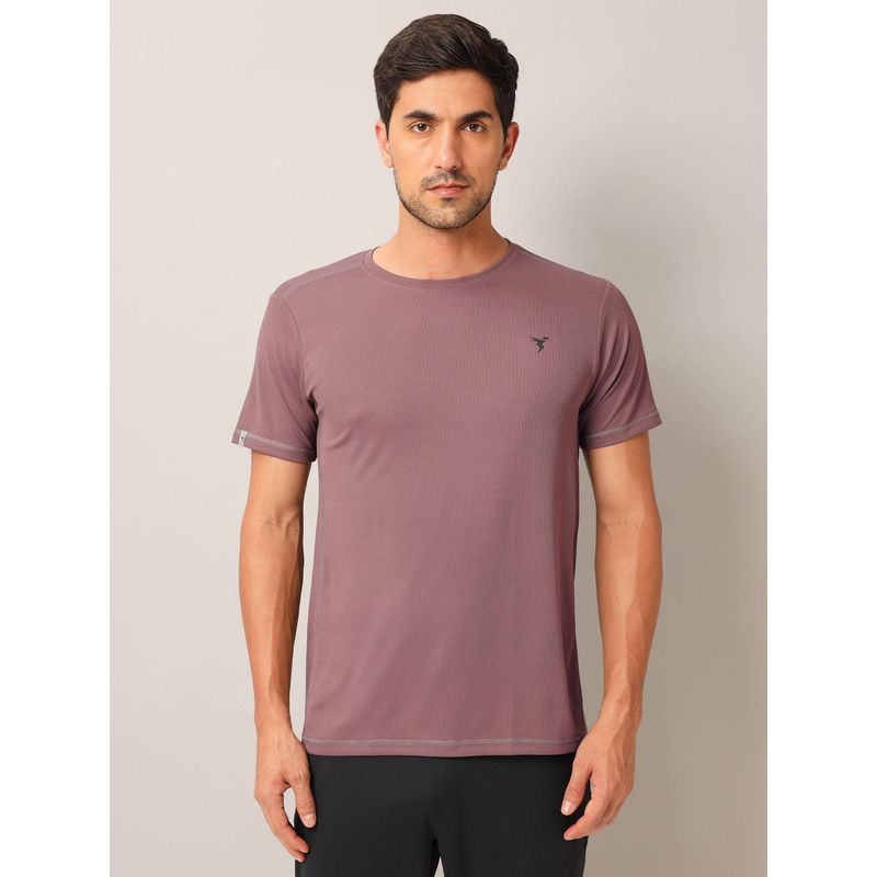 Technosport Men Mauve Solid Slim Fit Round Neck Sports T-Shirt with Technocool+ (L)