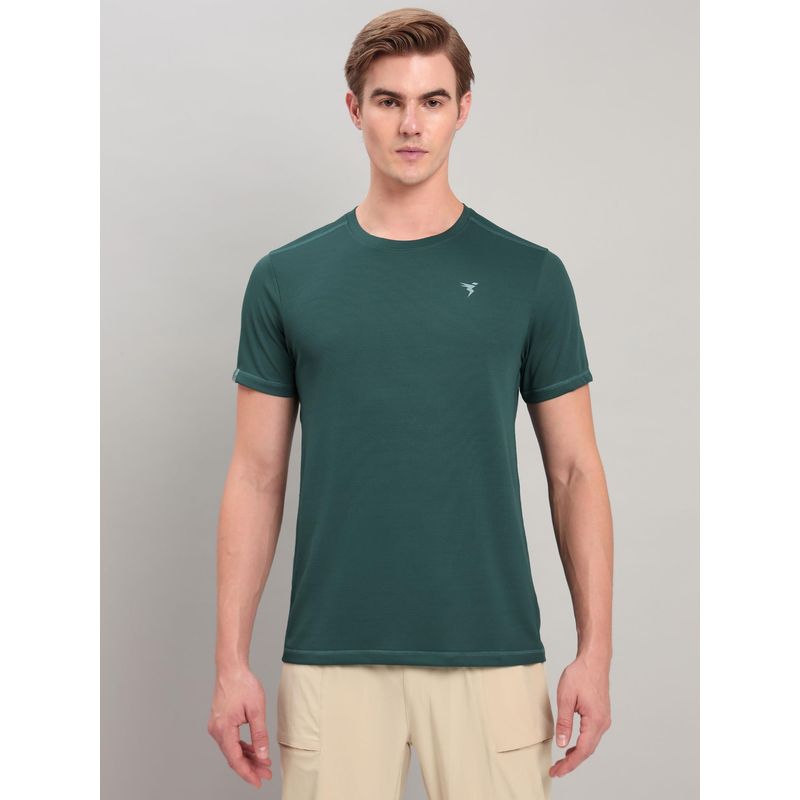 Technosport Men Green Solid Slim Fit Round Neck Sports T-Shirt with Technocool+ (2XL)