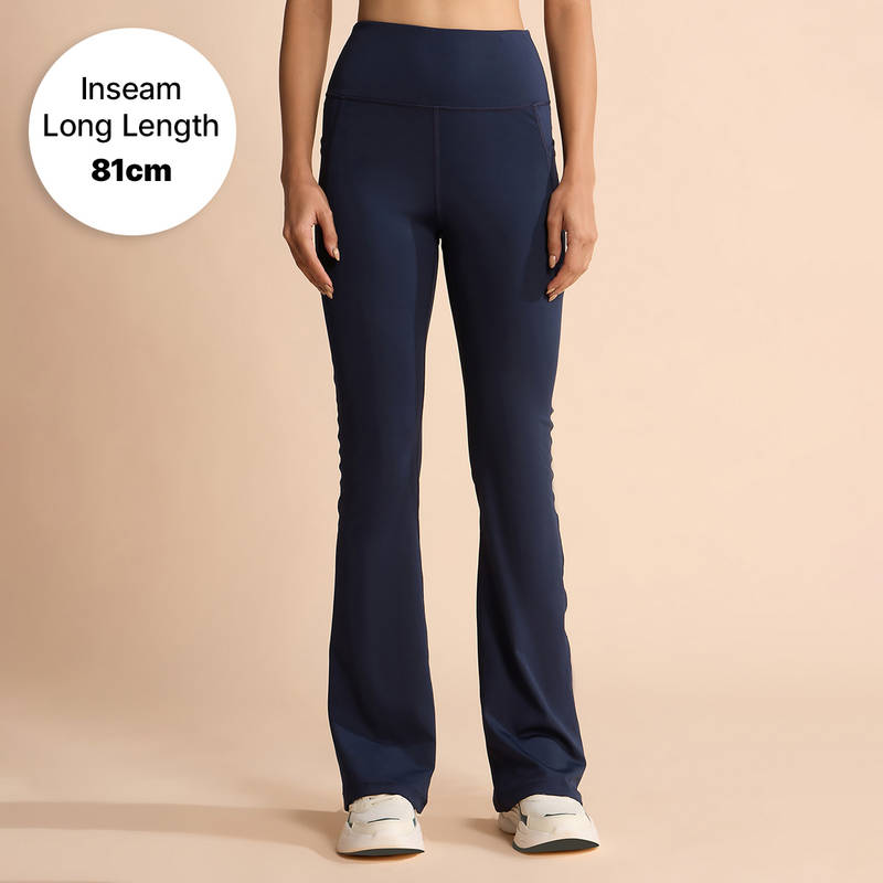 Kica Women Stretchable Long Length Flared Pants Navy Blue (2XL)