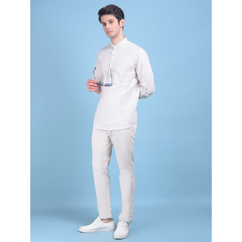 CRIMSOUNE CLUB Mens Linen White Textured Shirt (S)